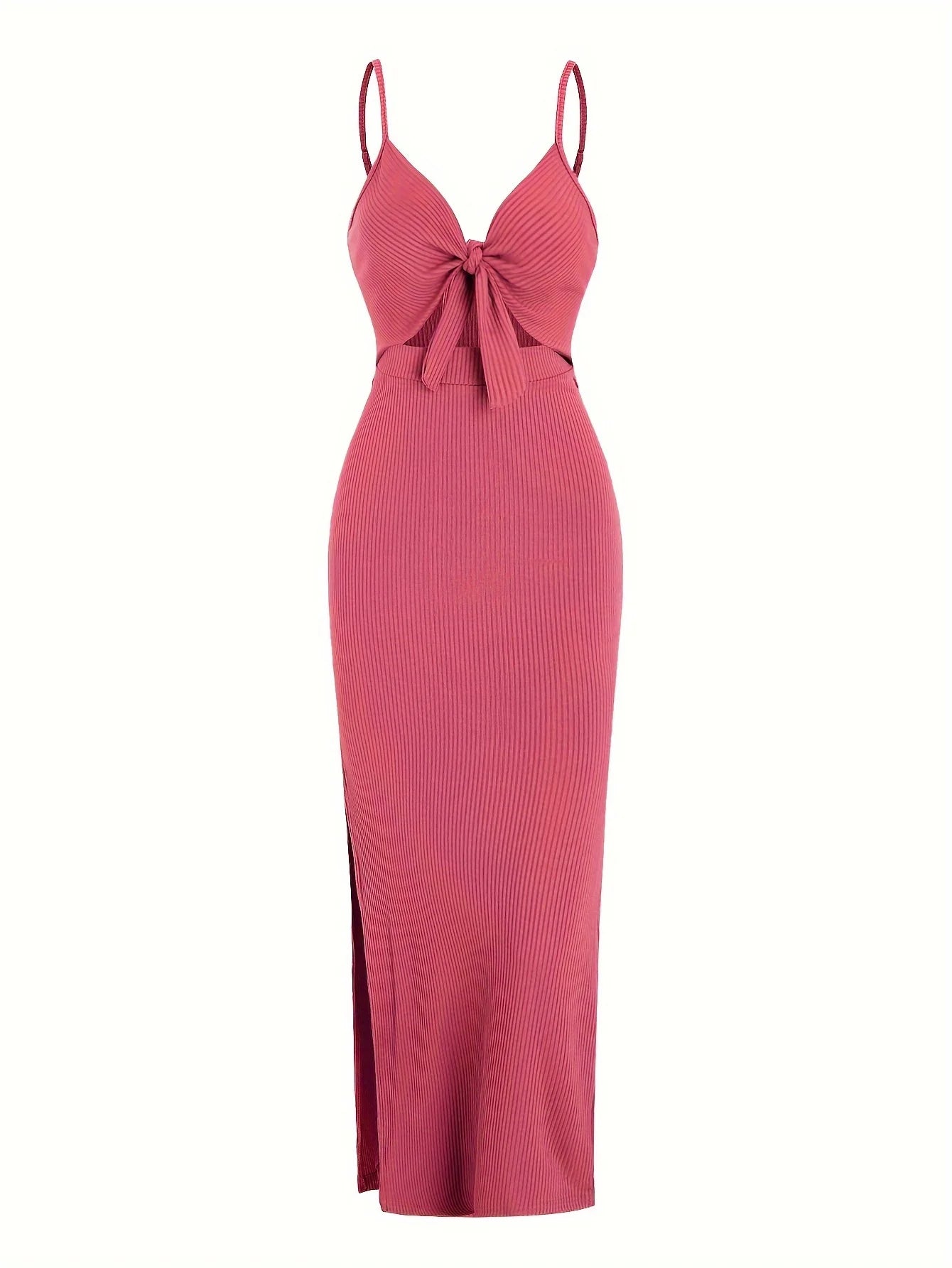 knit simple sleeveless suspender dress in spring and summer, leaking back and sexy long skirt with neck. Aiertu