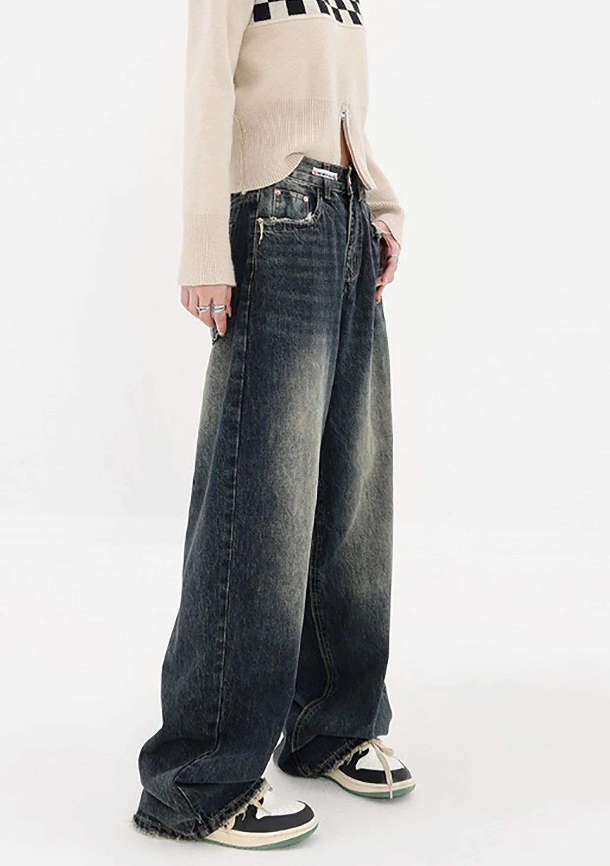 Aiertu Y2k Cargo Jeans Pants Women Rave Pants Street Oversize Loose Wide-leg Pockets Female Pant Vintage Hip Hop Denim Trousers Aiertu