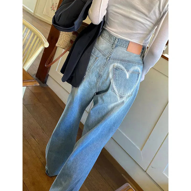 Aiertu Women Jeans with Heart Vintage Y2k 90s Aesthetic Baggy Denim Trouser 2000s Harajuku Kawaii Wide Cowboy Pants Trashy Clothes 2024 Aiertu