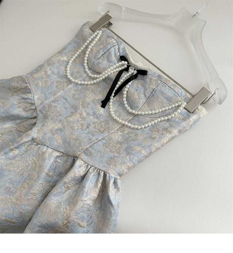 Aiertu French Elegance Lolita Dress Fashion Sweet Luxury Prom Gown Pearl Chain Party Prom Sleeveless Robe 2000s Aesthetic New Design Aiertu