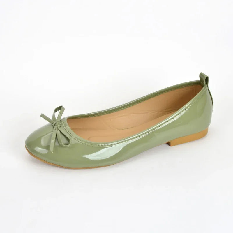 Women's Casual Patent Leather Korean Shoes Ladies Bowknot Shallow Elegant Female Moccasins Summer Autumn Flats Shoe Aiertu