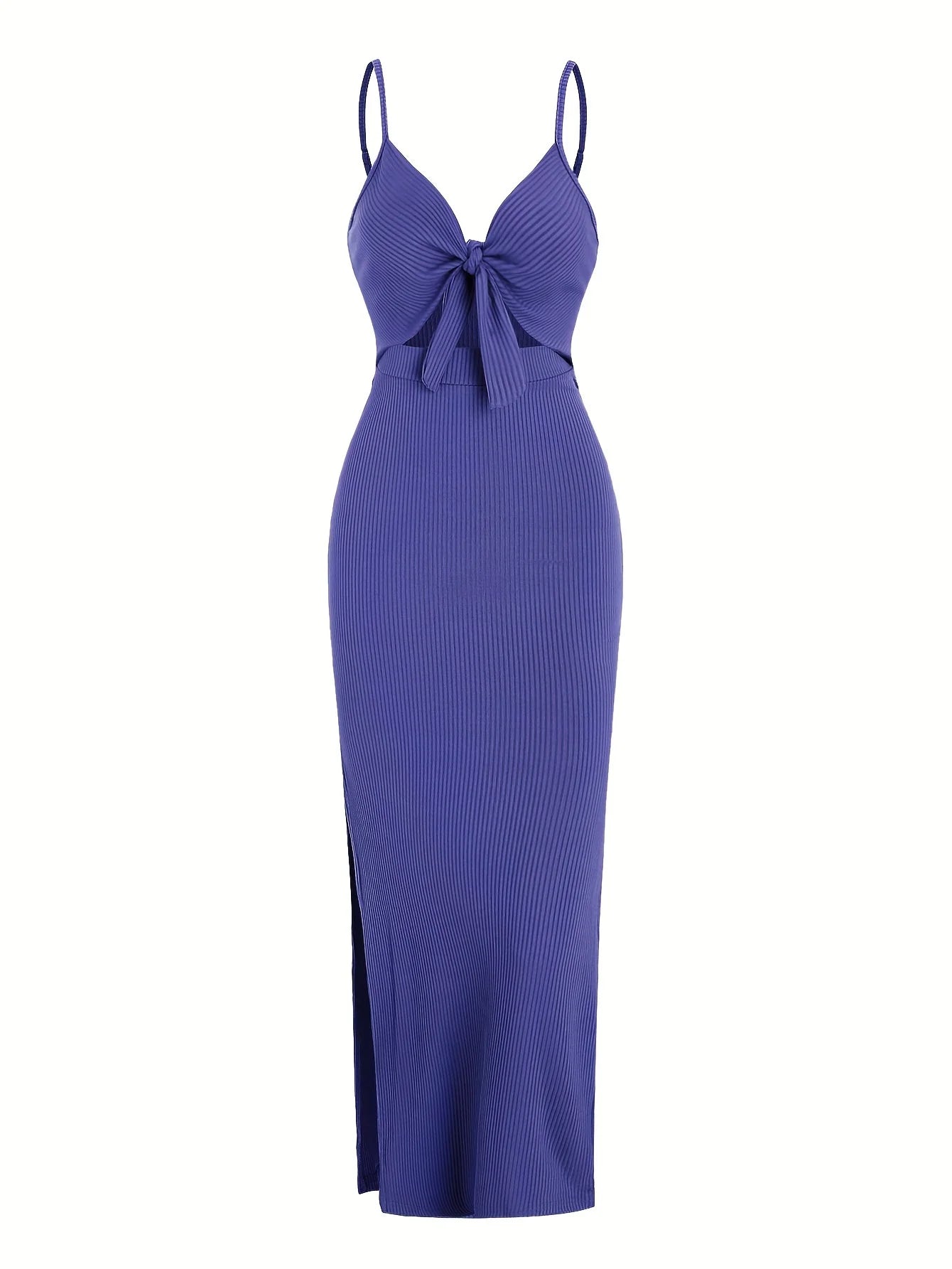 knit simple sleeveless suspender dress in spring and summer, leaking back and sexy long skirt with neck. Aiertu