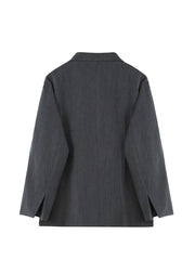 Aiertu Grey Blazer Coat Women Korean Casual Loose Autumn Oversized Single-breasted Turndown Collar Long Sleeve Suit Jacket Female Aiertu
