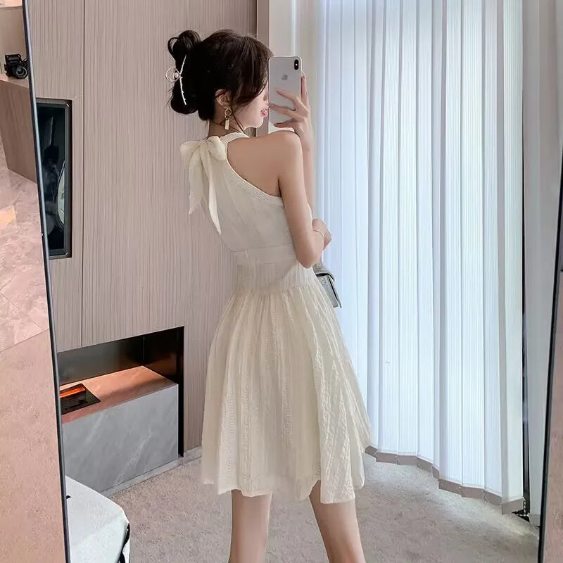 Aiertu Summer Halter Chiffon Bandage Long Dress Casual Dresses Blue Sexy Strapless New Pleated Sundress Vacation Clothes For Women Aiertu