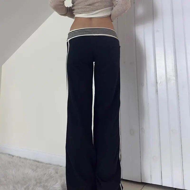 AIERTU  -  American Simple Stripe Casual Trousers Print Slim Knit All-match Office Lady Pants Straight Personalized Streetwear Hip Hop Pant Aiertu