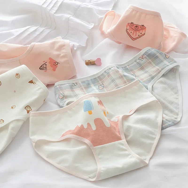 5Pcs/set Cotton Panties for Women Girl Briefs Underwear Plus Size Cute Soft Short Pantys Sexy Lingerie Female Ladies Underpants Aiertu