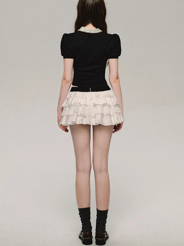 Aiertu Cuquette Y2k Ruffles Kawaii Cute Cake White Mini Skirt Hotsweet Mall Gorh Gothic E-girls Emo Skirts 2024 Spring Summer Aiertu