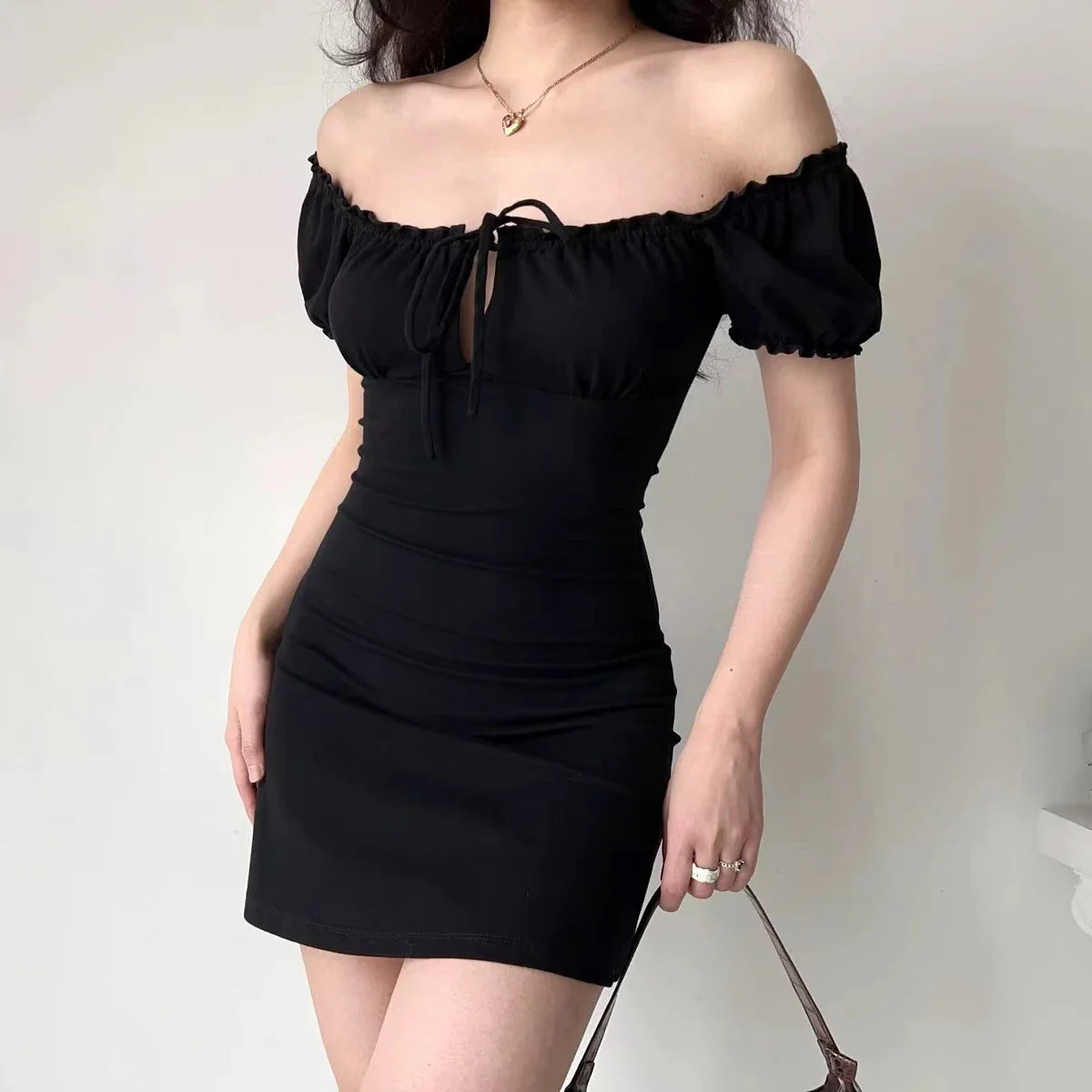 Aiertu DRESS TO IMPRESS Summer Sexy Mini Dress Women Short Sleeved Lace up Hollow Casual Backless Folds Bodycon Black Dress Party Elegant A-LINE Dresses aiertu