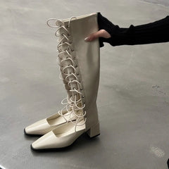 AIERTU  -  Women's Hollow out High Top Boots Fashionable Spicy Summer New Knight Boots Breathable Cross Lacing Thick Heel Long Boots Aiertu