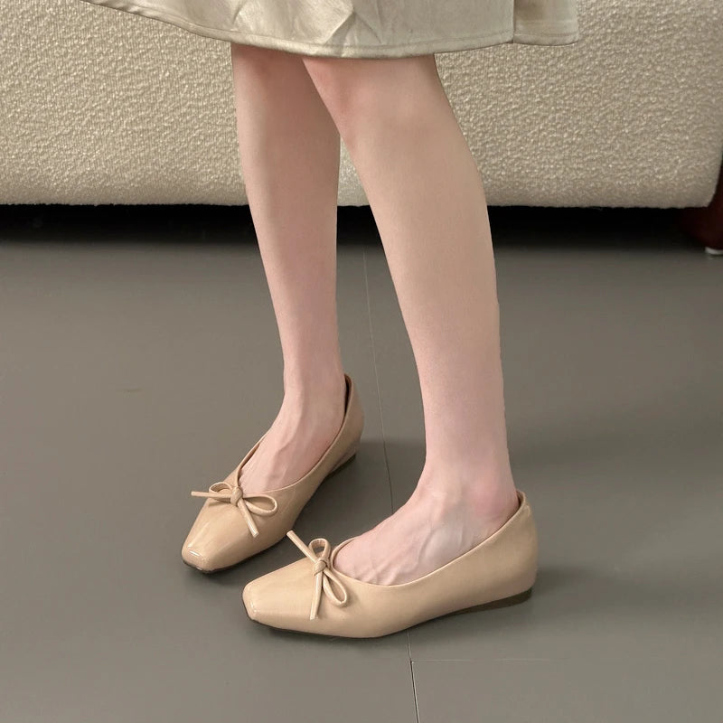 AIERTU  -  Bowtie Flat Shoes Women Ballerinas Square Toe Slip on Ballet Flats Lazy Loafers Moccasins Ladies Casual Comfort Shoes Aiertu
