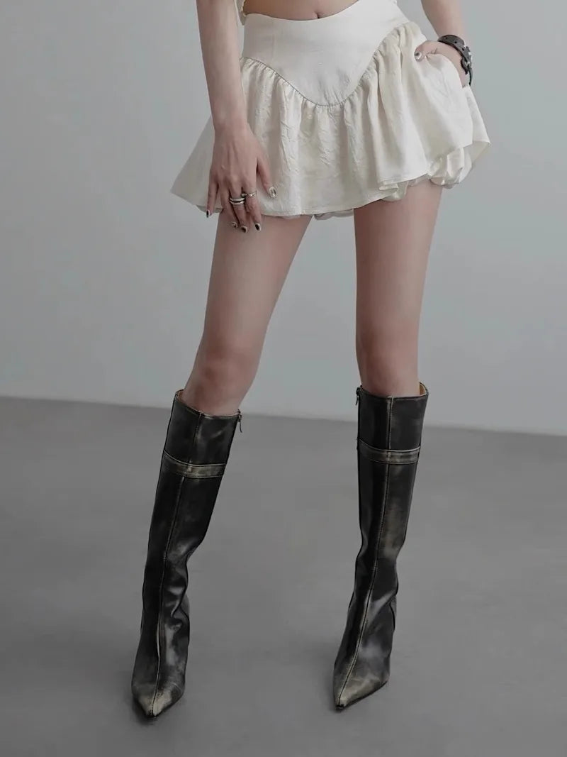 AIERTU  -  Retro Women's Shoes Luxury Genuine Leather Knee High Boots for Woman French Pointed High Heeled Boots Designer Shoes Botas Mujer Aiertu