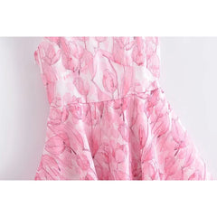 Aiertu Sweet Women Pink Floral Print Sexy Sling Mini Dress Sleeveless Female A-line Mini Summer Dresses Holiday Robe Aiertu