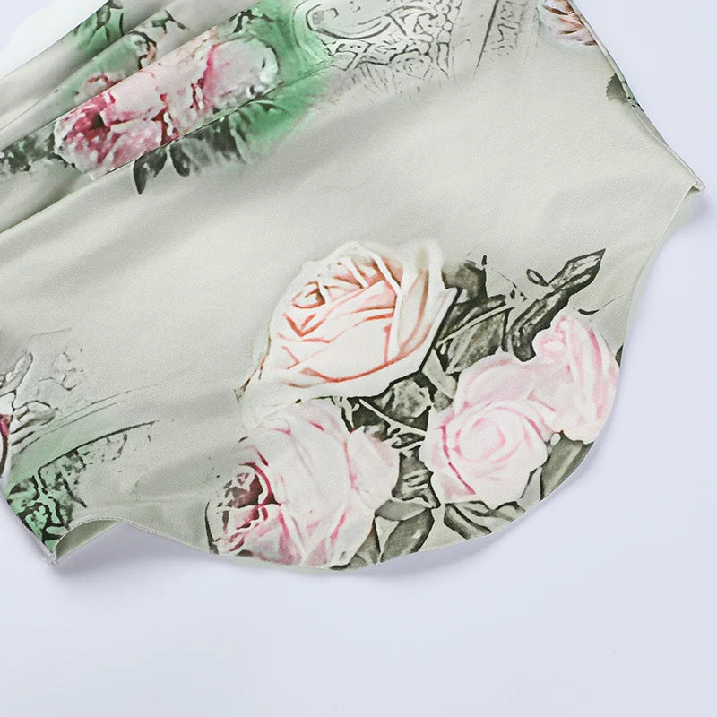 Aiertu Sexy summer suit Rose printed cultivate one's morality fashion suits Condole belt vest Tall waist sexy open fork skirt Aiertu