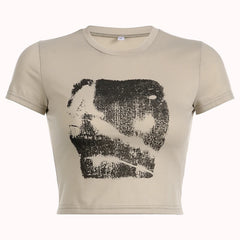 Aiertu Vintage Chic Print y2k Crop Top Crewneck Slim Short Sleeve T-shirt Summer Harajuku  Streetwear y2k Retro Tees Shirt Women Aiertu