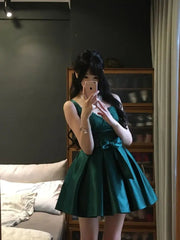 AIERTU  -  Lace Suspender Satin Dress Summer New Delicate Bow Waist Pleated Skirt Aiertu