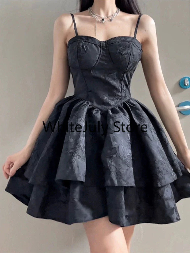 Aiertu DRESS TO IMPRESS Summer Black Gothic Lolita Short Party Suits Women Long Sleeve Coat + Pure Color Mini Dress Fashion High Waist Outfits Chic Aiertu