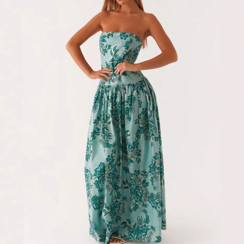 AIERTU  -  Spring Summer Women'S Dress Off Shoulder Bra Dot A Line Maxi Long Spice Girl Printed Sexy Tube Top Dress Vitnage Evening Party Aiertu
