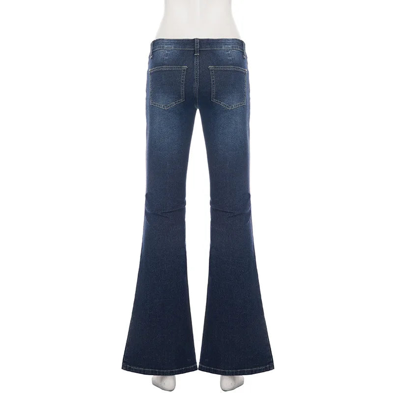 AIERTU  -  Women's Low Waist Flare Jeans Rhinestone Wave Pattern Bootcut Denim Pants Y2K Vintage Slim Fit Bell Trousers Streetwear Outfit Aiertu