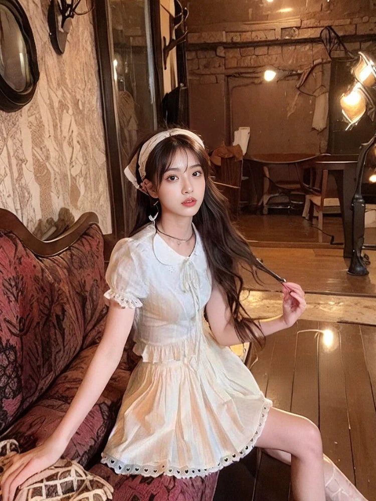 Aiertu 2024 Summer Slim Sweet Elegant 2 Piece Set Women Evening Party Y2k Crop Top + Office Lady Causal Mini Skirt Korean Fashion Aiertu