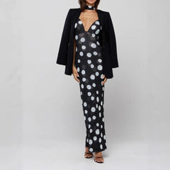 AIERTU  -  Elegant Polka Dot Spaghetti Straps V-Neck Sleeveless Suspender High Waist Slim Maxi Long Dress Evening Gown Party Dress Beach Aiertu
