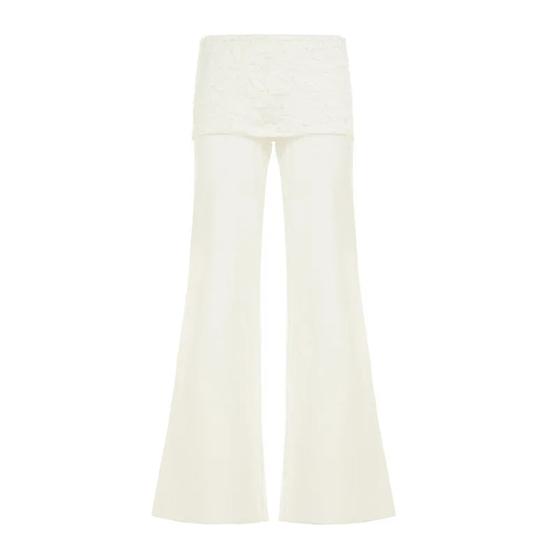 AIERTU  -  Lace Waist Patchwork Pants Women European American Casual Comfortable Style Slim Fit Solid Color Slimming Aiertu
