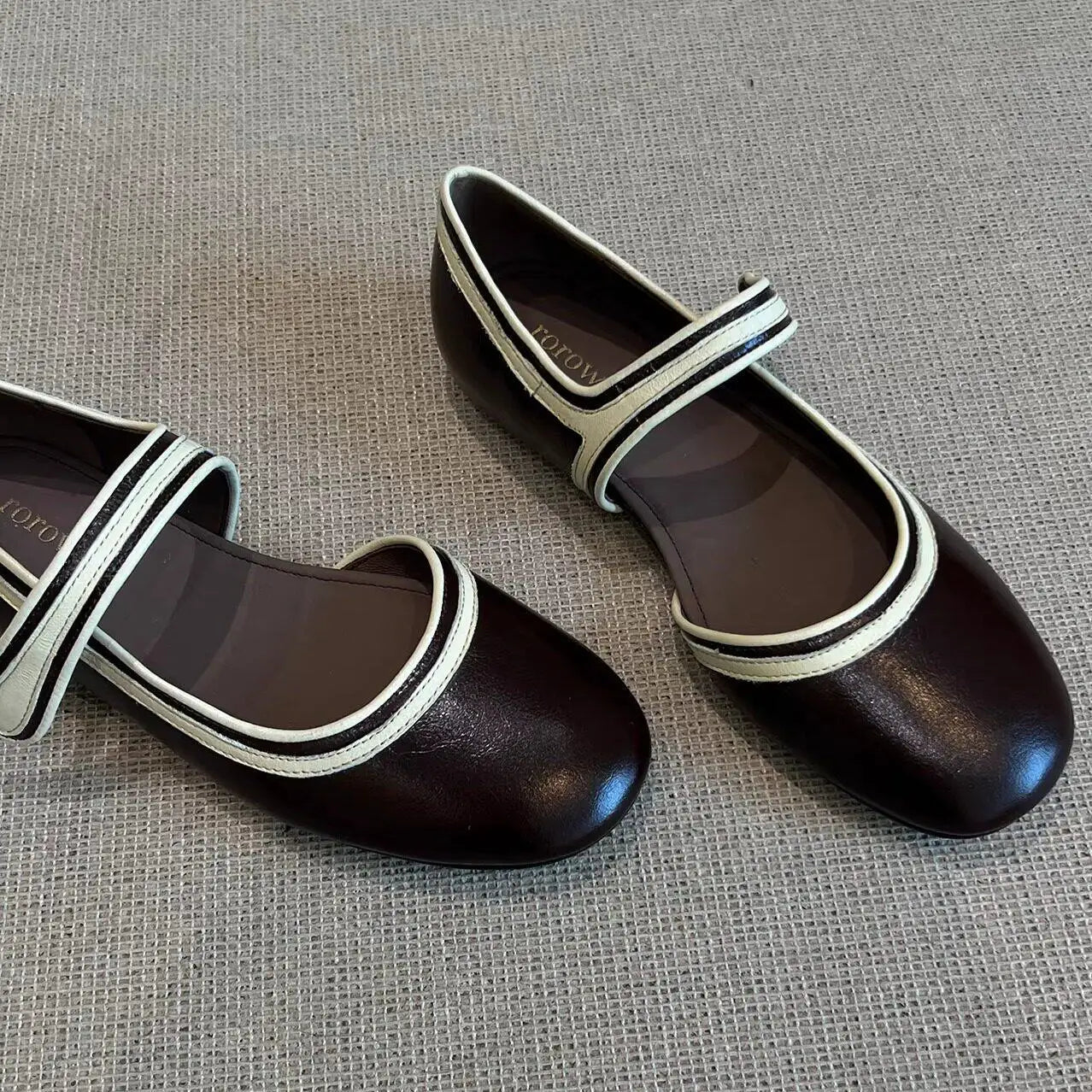 AIERTU  -  French Style Flat Bottom round Head Pearl Embellished Mary Jane Shoes Women's Slip-On Shoes with Magic Tape Spring New Arrival Aiertu