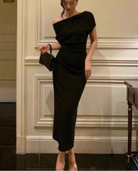 Aiertu DRESS TO IMPRESS Solid Bodycon Evening Party Dresses for Women Fashion Off Shoulder Prom Vestidos Summer Korean Robe Female Clothing aiertu