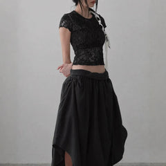 AIERTU  -  Retro Chinese Three-dimensional Jacquard Rose Simple Texture Short-sleeved Slim T-shirt Top Short Style Aiertu