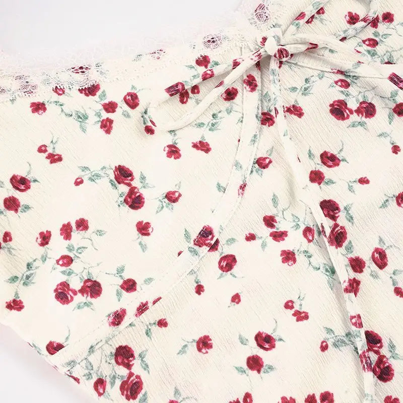AIERTU  -  French Retro Rose Floral Dress with Waist and Thin Folds Pure Lust Sweet and Spicy Temperament Long Dress Aiertu