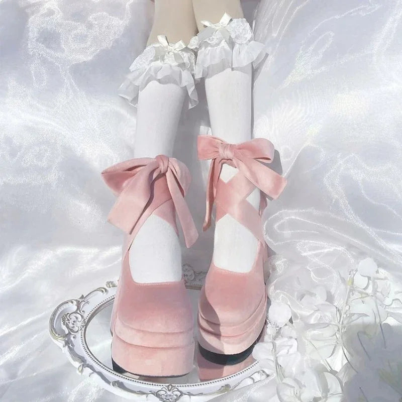 Aiertu Luxury Shoes Fashion Designer Platform Women Mary Jane Shoes Cross Strap Thick Heel Shoes Ladies College Style Dress Pumps Shoe Aiertu