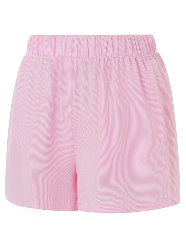 Aiertu Women Striped Print Shorts Casual Elastic Low Waist Lounge Shorts Going Out Pants Summer Streetwear 2024 Bottoms New Aiertu