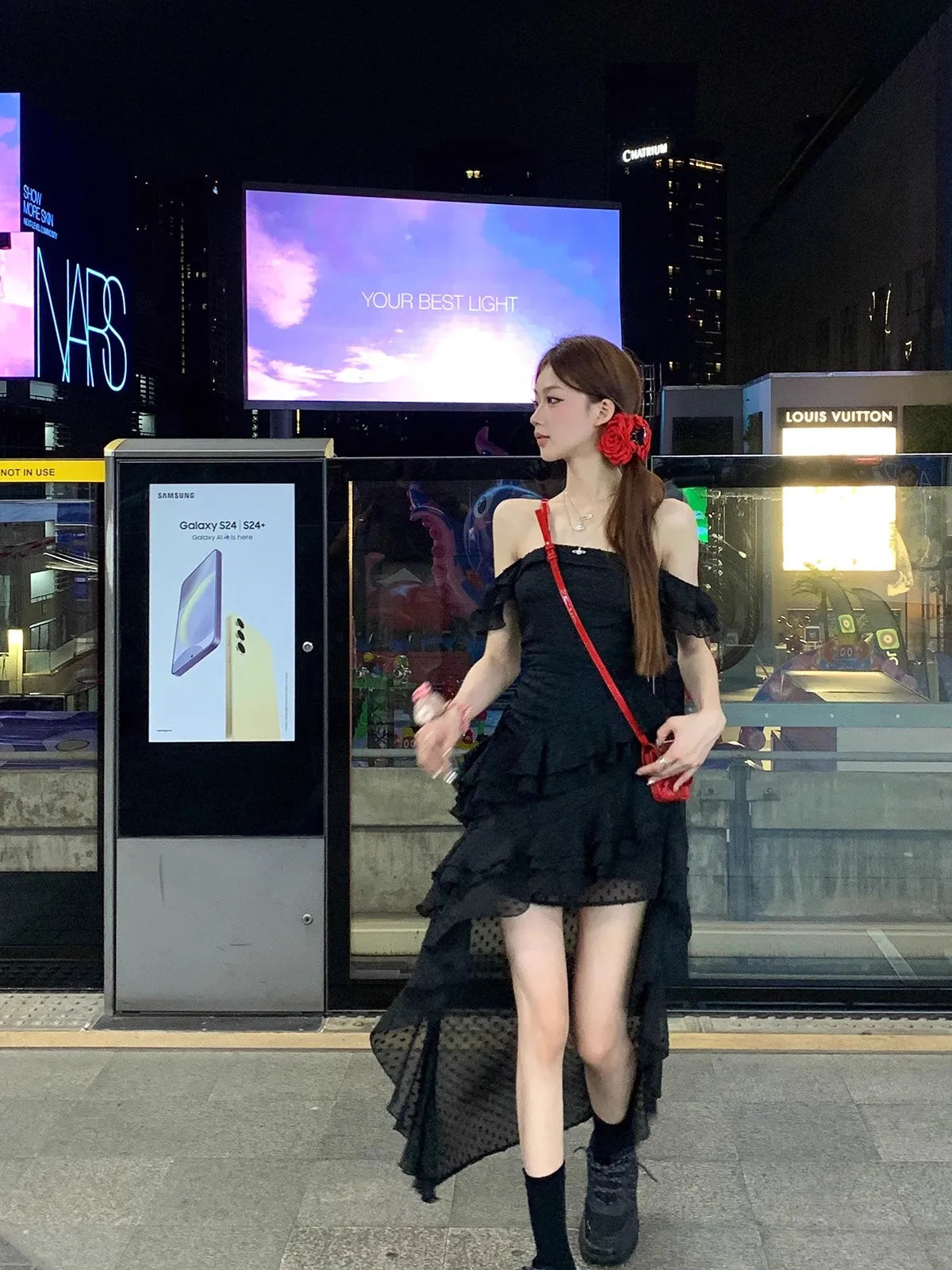 Aiertu Y2K Summer Women's Fashion One-shoulder Irregular Trailing Suspender Black White Chic Tutu Dress Street Wear Vacation Sundress Aiertu