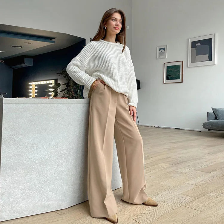 Aiertu Blue Office Women'S Pants Fashion Loose Full Length Ladies Trousers Casual High Waist Wide Pants For Women Aiertu