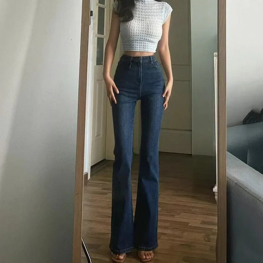 Aiertu Skinny Trousers Bell Bottom Slim Fit Womens Jeans Flared Pants for Women High Waist Shot with Pockets Flare Blue Summer Cowboy R aiertu
