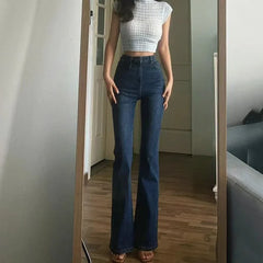 Aiertu Skinny Trousers Bell Bottom Slim Fit Womens Jeans Flared Pants for Women High Waist Shot with Pockets Flare Blue Summer Cowboy R aiertu
