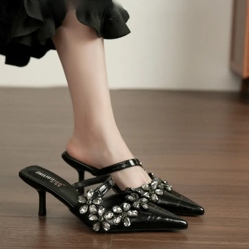AIERTU  -  Elegant Women Shoes Exquisite Rhinestone Flower High Heeled Sandals for Woman French Casual Shoes Designer Shoes Sandalias Mujer Aiertu