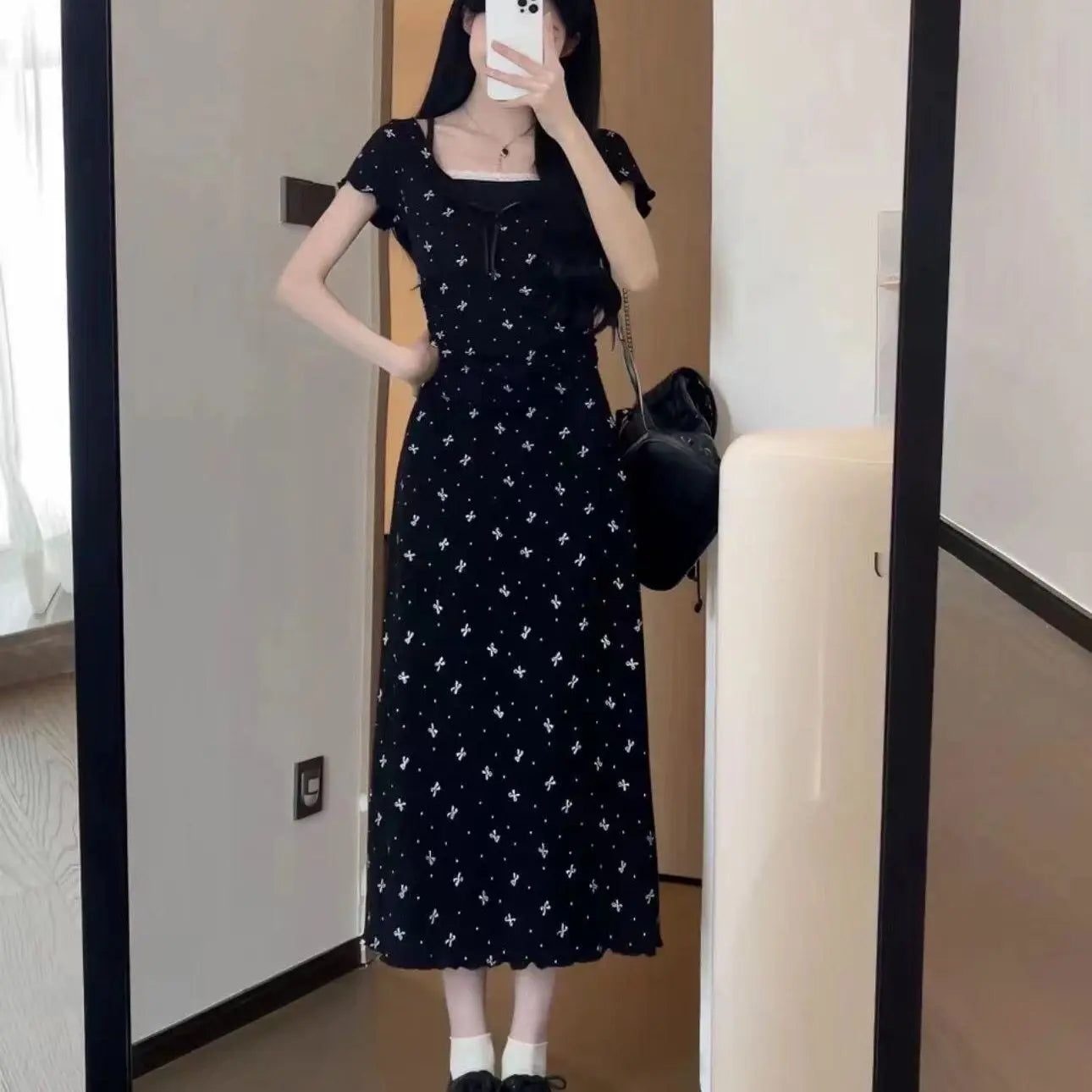Aiertu Y2k Coquette Sweet Kawaii Bow Print Lace Mini Dress Women 2024 Spring Summer Fashion Japanese Harajuku Short Dresses Aiertu