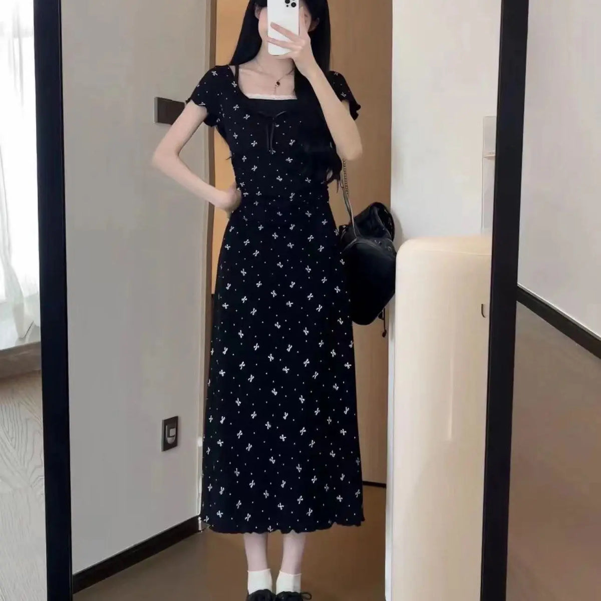 Aiertu Y2k Coquette Sweet Kawaii Bow Print Lace Mini Dress Women 2024 Spring Summer Fashion Japanese Harajuku Short Dresses Aiertu