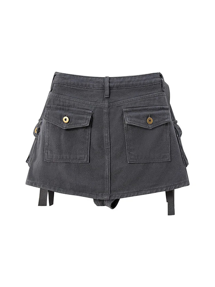 Aiertu Grey Mini Skirts Women High Waist Cargo Skirt Fashion Autumn Winter Woman Skirt Streetwear Short Skirts Pockets For Women Aiertu