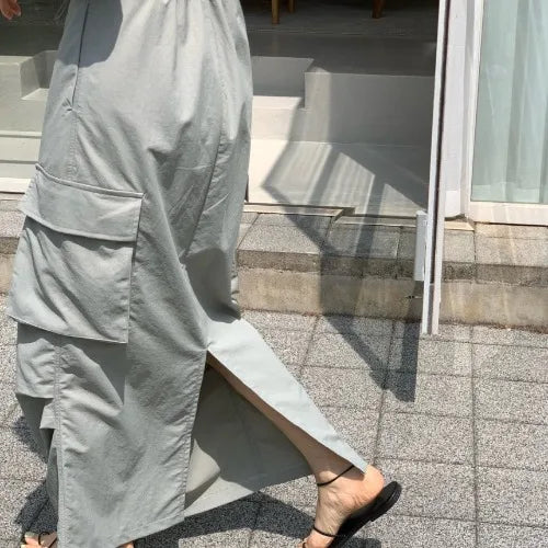 AIERTU  -  Fashionable Korean Style Pure Color Drawstring Work Skirt High Waist H-Shape Loose Fit Commute Style Ladies Skirt Aiertu
