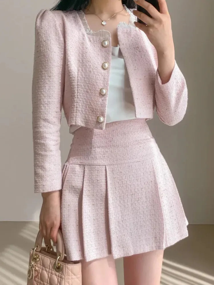 Aiertu High Quality 2024 spring Small Fragrant Two Piece Set Women Outfit Short Jacket Coat + Skirt 2 Piece Sets Conjuntos Cortos Aiertu
