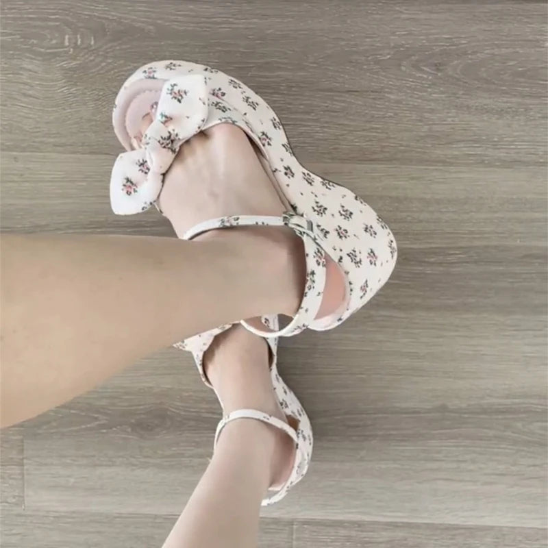 AIERTU  -  New Summer Women Floral Platform Thick Bottom Sandals Fashion Open Toe Party Dress Shoes Street Style Wedges Heels Sandalias Aiertu