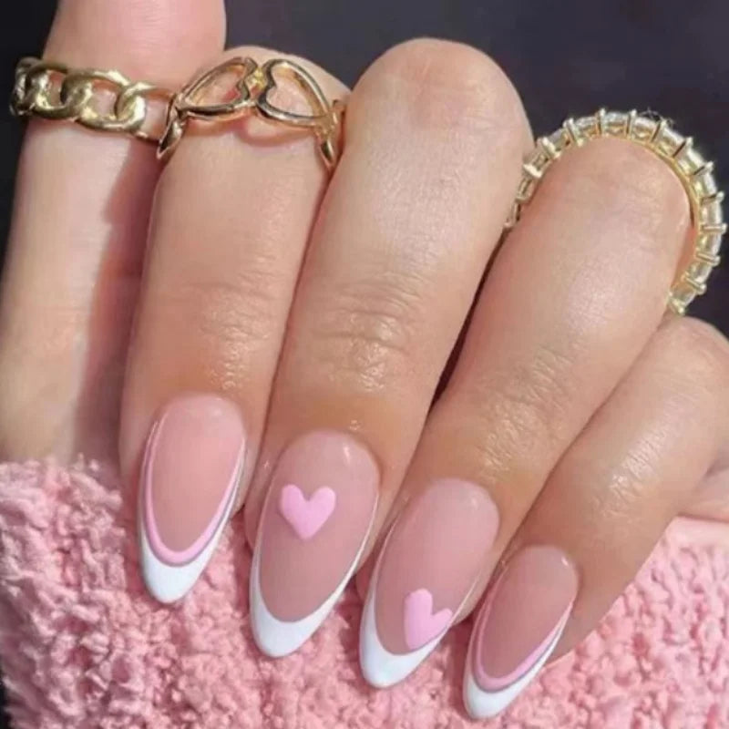 Aiertu 24Pcs Valentine Nails Press on Love Y2k Acrylic Nails Sparkle Butterfly French Cat Eye Almond Full Cover Stick on False Nail Tip Aiertu