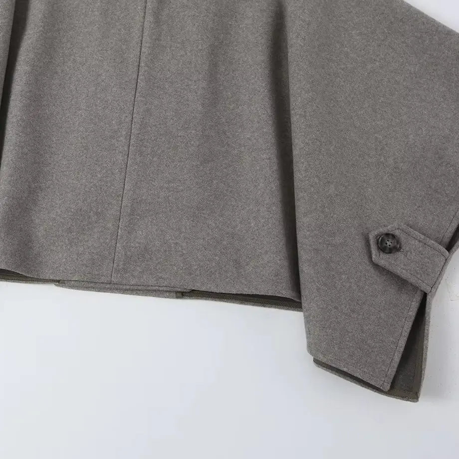 AIERTU  -  Autumn Winter Women High Collar Woolen Cape Coat Double-breasted Buttons Bat Sleeve Cloak Shawl Jacket Loose Outerwear Gray Aiertu