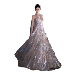 Aiertu Shining Evening Dresses 2024 Halter Floor Length Long Prom Dresses Shining Sequins Beads Aiertu