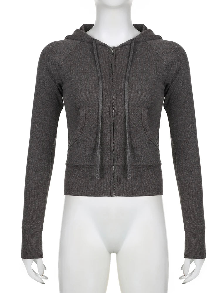 Casual Streetwear Basic Hooded Pockets Sweatshirt Tracksuit Solid Long Sleeve Hoodies Women 2023 Autumn Spring Fashion Aiertu