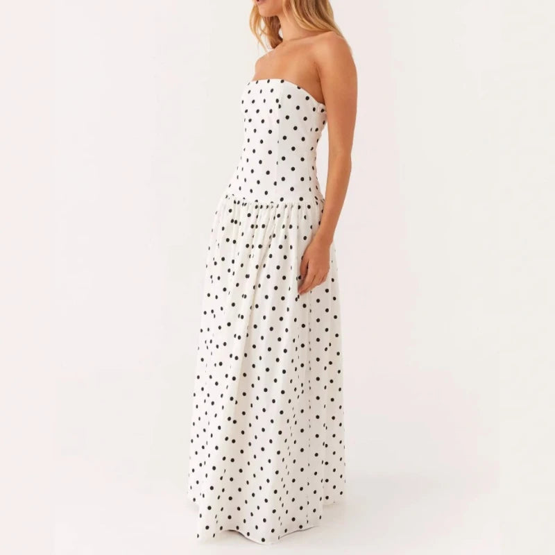 AIERTU  -  Spring Summer Women'S Dress Off Shoulder Bra Dot A Line Maxi Long Spice Girl Printed Sexy Tube Top Dress Vitnage Evening Party Aiertu