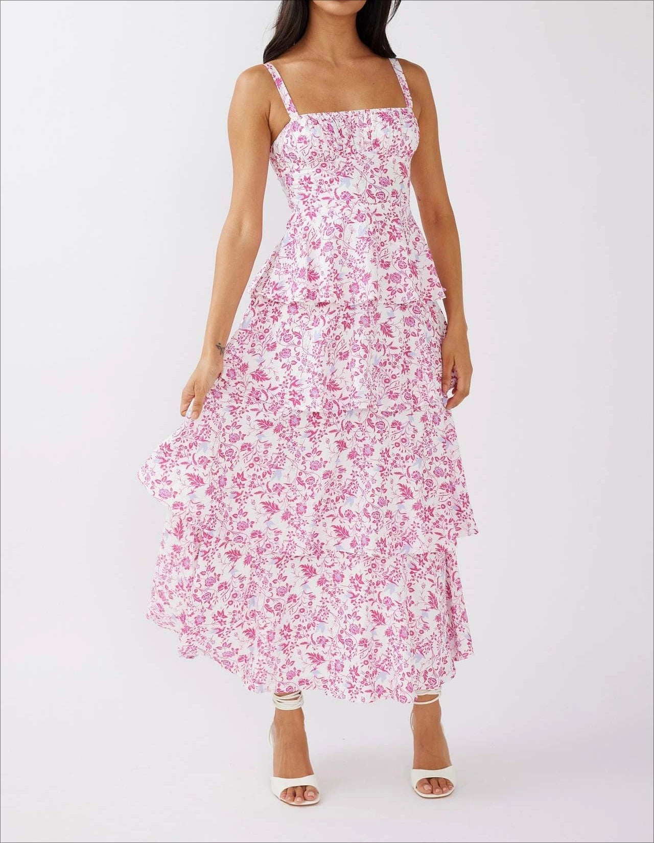 AIERTU  -  Cake Dress Floral Printed Sleeveless Straps U Neck Tank A Line Slim Waist Strap Tierred Holiday Beach Summer Long Dress Women Aiertu