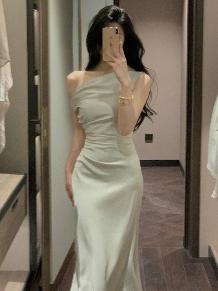 Aiertu Vintage Elegant Evening Party Dresses Women Summer Solid Fashion Korean Y2k Design Dress Female Irregular Slim Casual Clothing Aiertu