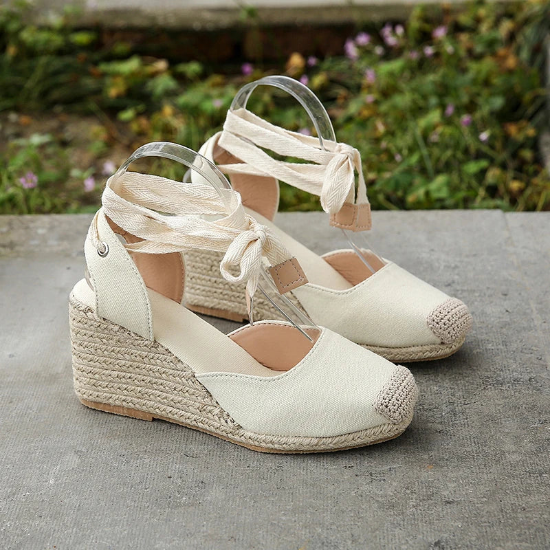 Women's Espadrille Ankle Strap Sandals Comfortable Slippers Ladies Womens Casual Shoes Breathable Flax Hemp Canvas Pumps Aiertu
